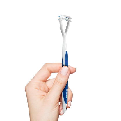 GUM Limpiador de lengua – cepillo para polvo de lengua de cerdas suaves de doble acción con raspador de lengua para una mejor higiene bucal, tratamiento de mal aliento (paquete de 3)