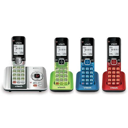 VTech CS6529-4B 4 Teléfonos inalámbrico DECT 6.0 con Sistema de Respuesta e identificador de Llamadas, Ampliable hasta 5 teléfonos, Montaje en Pared, Azul/Verde/Rojo/Plateado