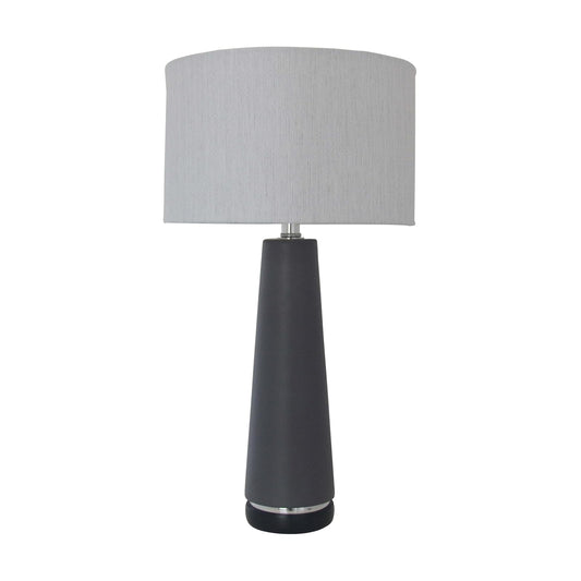 LUZERNA CM-0309 Lámpara de buró Tappio Cerámica: Gris Acero Mate, Madera: Poplar Negro, Tela: Lino Tordillo, 45 x 12 x 45 cm