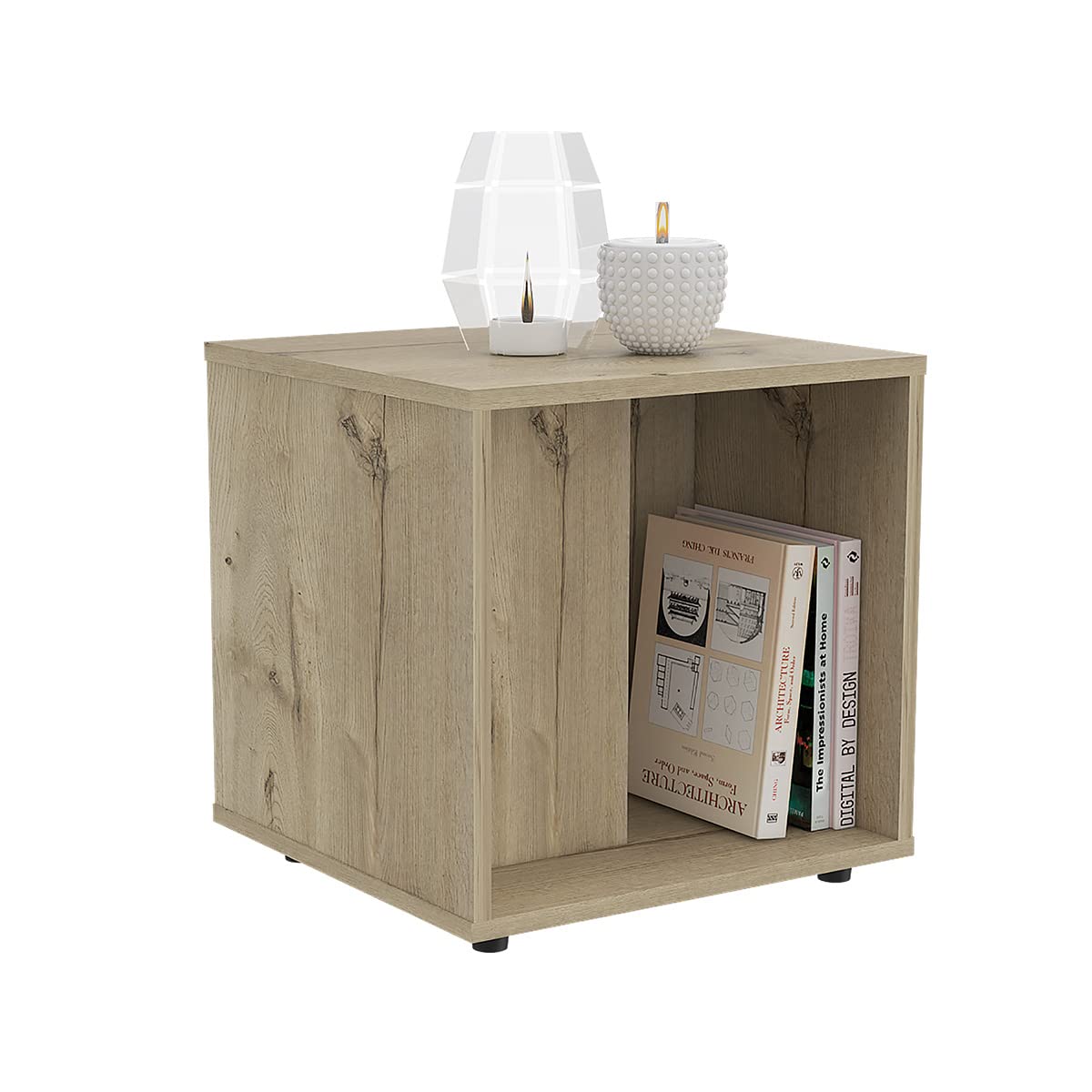 Deco Home KLIK Mesa Auxiliar prana armable, Color Duna, Dimensiones 42 Largo X 40 Ancho X 42 Alto cm, Estilo contemporáneo, con Espacios Laterales