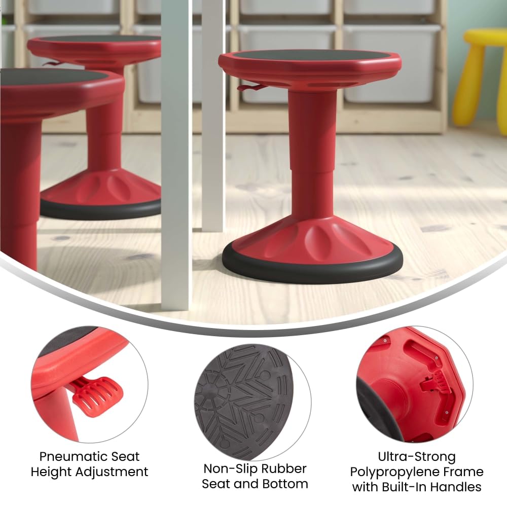 Flash Furniture Carter - Taburete de Aprendizaje Activo de Altura Ajustable para aulas, Taburete oscilante sin Respaldo con Giro de 360 Grados, 14 a 18 Pulgadas de Alto, Rojo