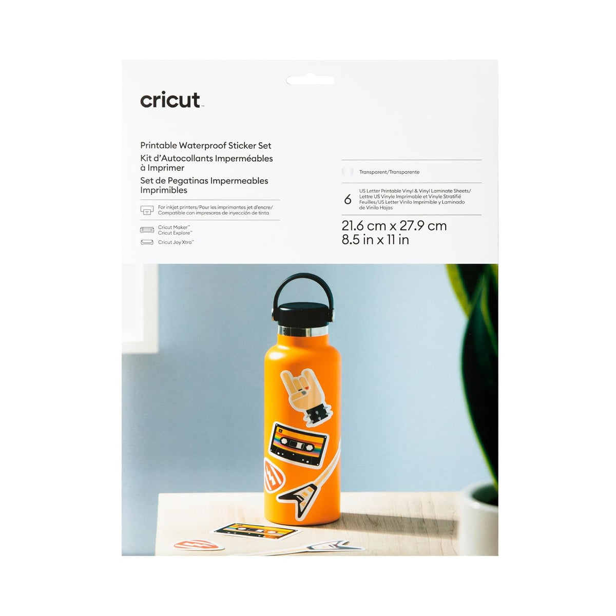 Cricut Papel Calcomanía Impermeable Tamaño Carta EE UU | Transparente, 6 Hojas, 8.5 x 11 pulgadas, Impresión De Inyección De Tinta