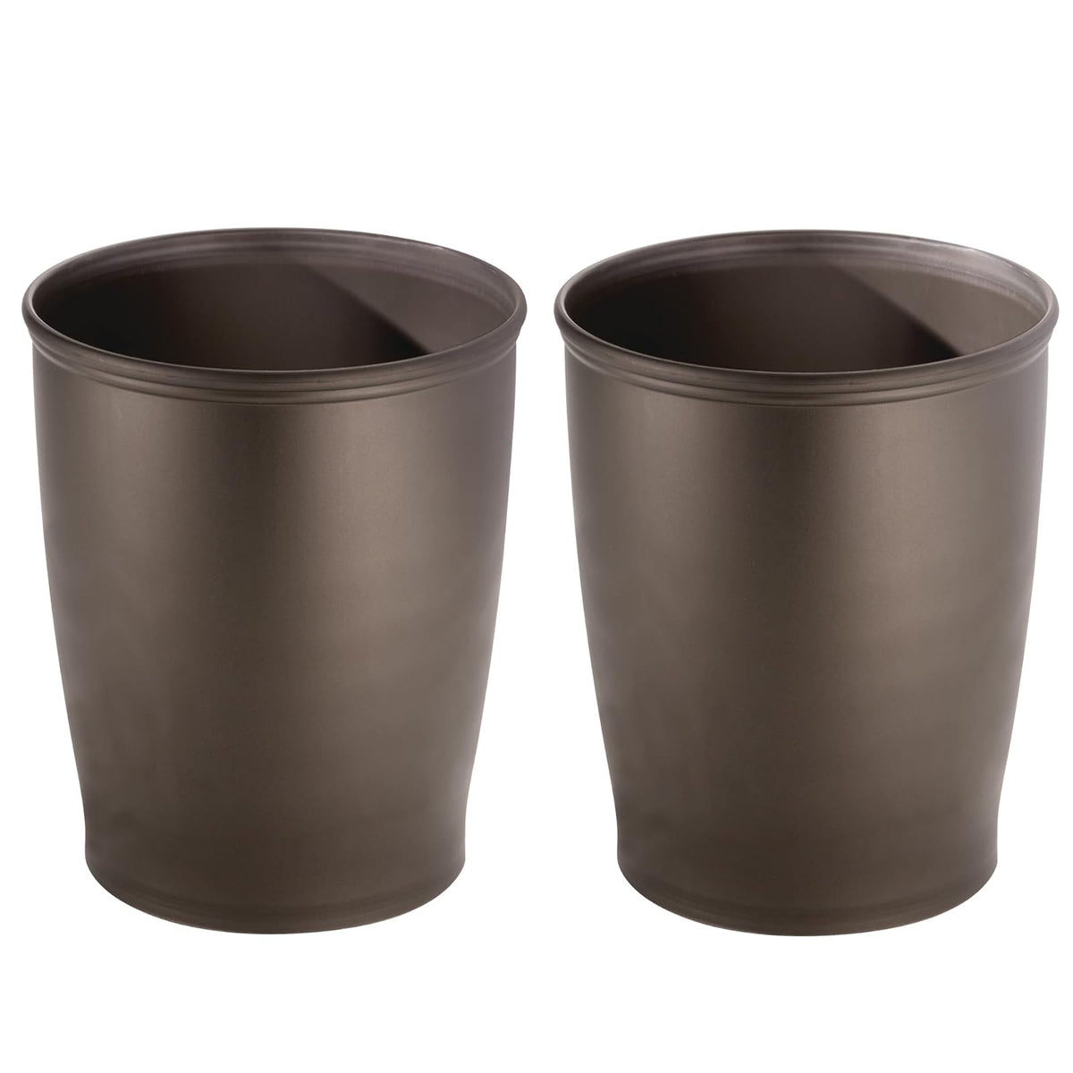 InterDesign Kent Plastic Wastebasket Small Round Plastic Trash Can for Bathroom, Bedroom, Dorm, College, Office, Set of 2, Bronze