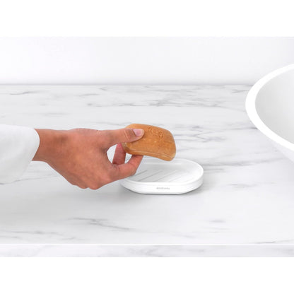 Brabantia Mindset Jabonera (mineral blanco fresco) de metal antioxidante, soporte antideslizante para bandeja de jabón para baño, ducha, fregadero de cocina