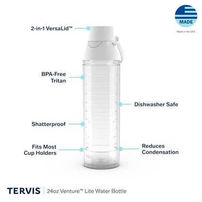 Tervis Venture Lite - Vaso aislado de doble pared transparente y colorido, fabricado en Estados Unidos, taza de viaje que mantiene las bebidas frías y calientes, botella de agua de 24 onzas, tapa
