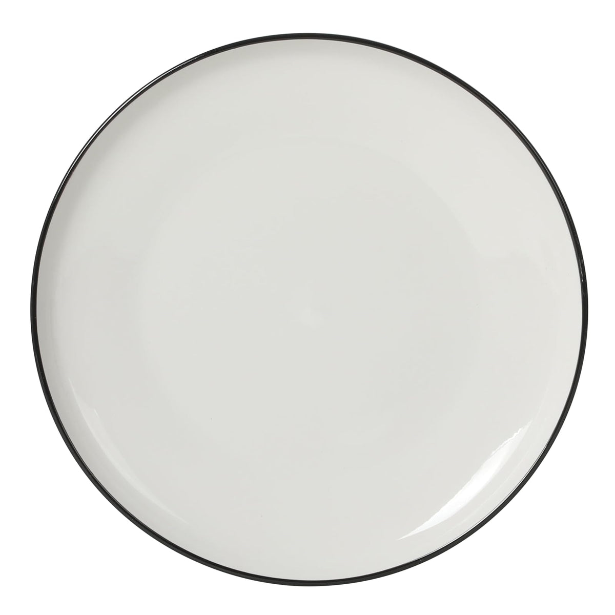 Gibson Home Havenstone - Juego de vajilla de porcelana de 12 piezas, platos de cena, platos de ensalada y cuencos, clásico blanco con borde negro, apto para el hogar, cocina, microondas y lavaplatos
