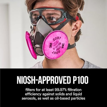 3M Performance P100 filtros de partículas + olores, 2 pares, P100 aprobado por NIOSH, 99,97% de eficiencia de filtración contra aerosoles sólidos y líquidos, para uso con las series 3M 6000, 6500 y
