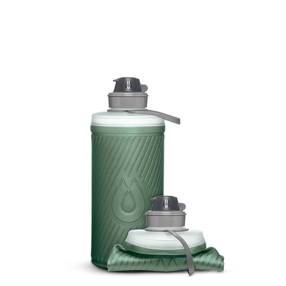 HydraPak Flux - Botella de Agua Plegable para mochilero (1 litro) - Sin BPA, Ultraligera, a Prueba de derrames, Tapa giratoria - Verde Salvia
