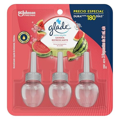Glade Aromatizante para Hogar Eléctrico Sandía Refrescante 3 Repuestos 21ml