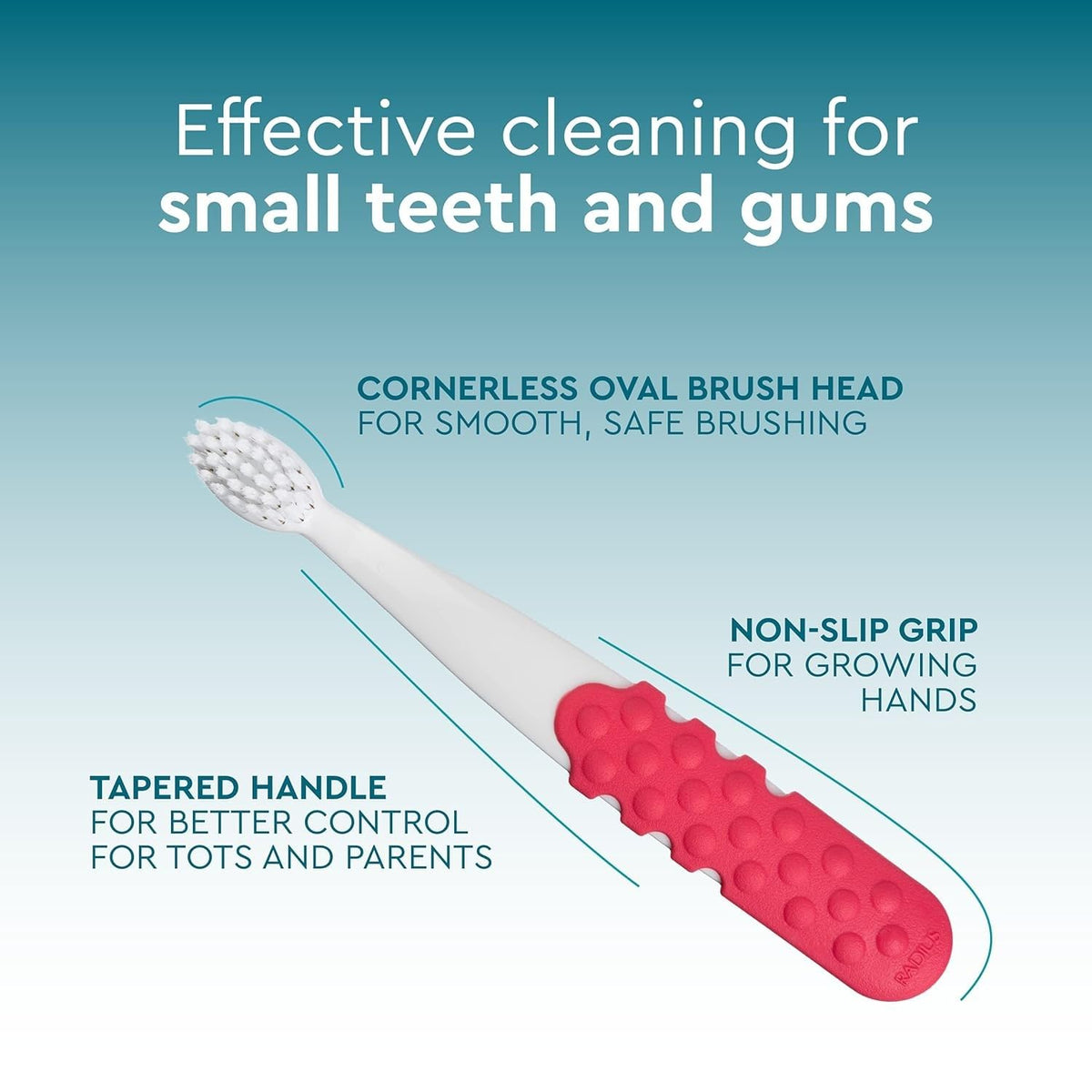 RADIUS Cepillo de dientes para niños, Totz Plus, sedoso, suave, paquete de 3 en colores surtidos, sin BPA y aceptado por ADA, diseñado para dientes y encías delicados, para niños de 3 años en adelante