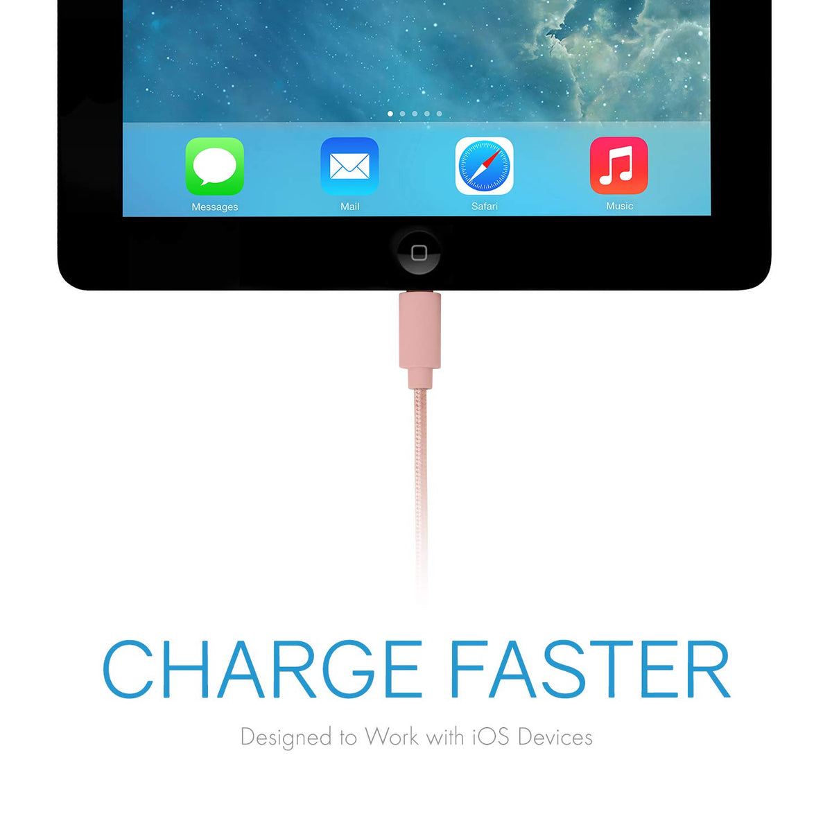 Realm Nylon trenzado Lightning a USB A – Cargador Apple iPhone certificado MFi, 1,5 m, oro rosa