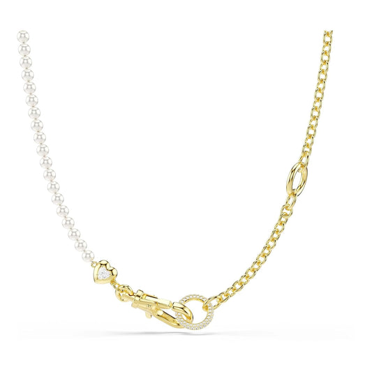 Collar Swarovski Idyllia, perla de vidrio, blanco, baño en oro