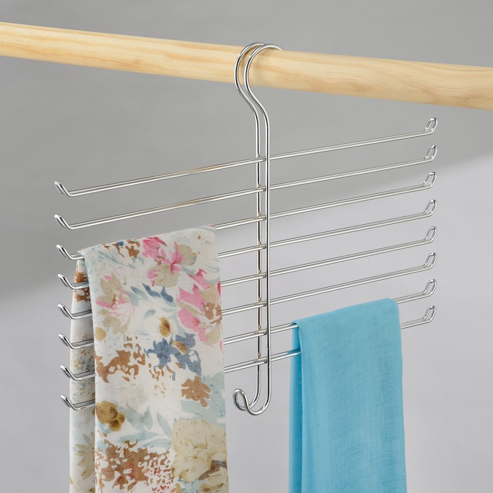 InterDesign Classico Organizador de pañuelos con 8 Barras, Perchero Organizador de Metal para ordenar sin Arrugas Bufandas, pañuelos, etc., Plateado