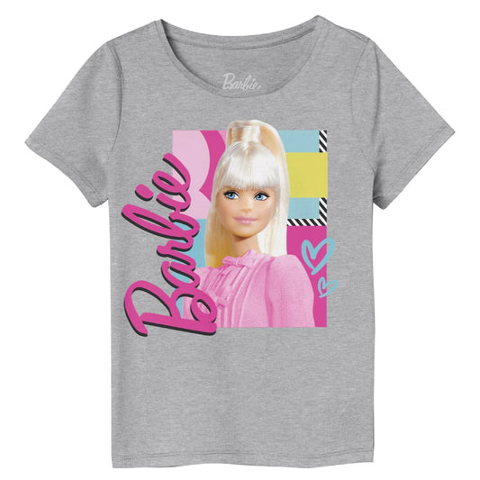 Barbie Cute Playera Casual Estampada para Niñas, Gris Jaspe