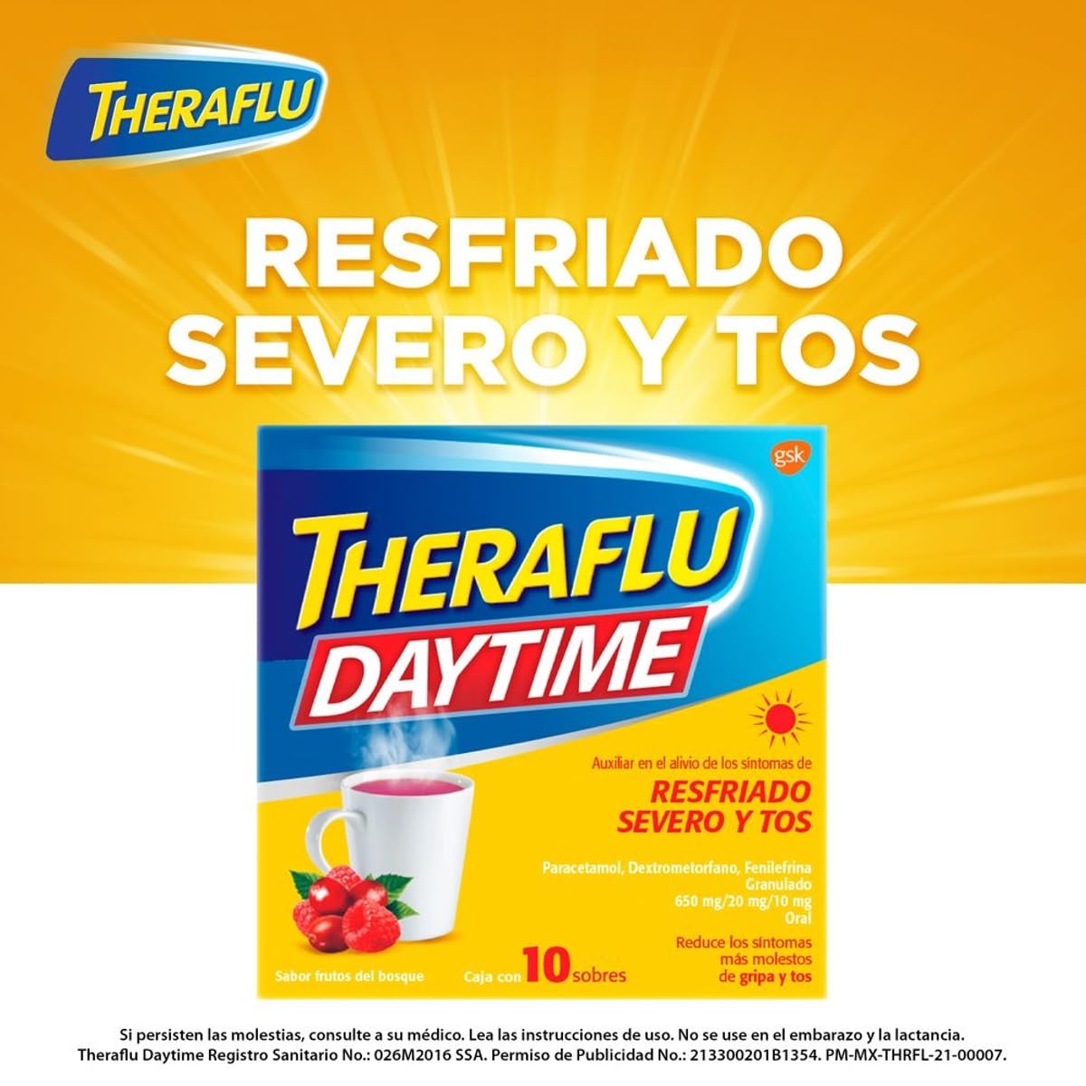 Theraflu Día, Té Antigripal para Resfriado Severo, 10 Sobres