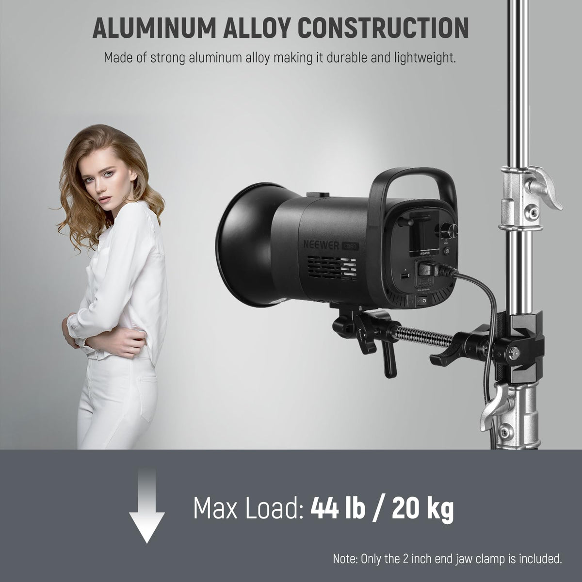 NEEWER 6" End Jaw Grip con 5/8" Stud, Steel Shaft End Grip con Mordazas Ajustables, Almohadillas de Goma para C Stand, Antitorsión,Mango Giratorio Easy Lock para Luz Video LED Softbox, UA040
