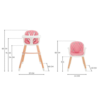 Kinderkraft SIENNA Silla alta, Periquera, Trona bebé, Portatil, Ergonómica, Fácil de limpiar, Patas de Madera, Bandeja Extraíble, para niños, 6 Meses - 5 años, Rosa