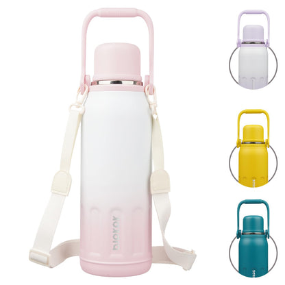 BJPKPK Botella de agua térmica aislada de 50 onzas con tapa y asa de transporte, apta para lavaplatos, botellas de agua de acero inoxidable para exteriores, perla rosa