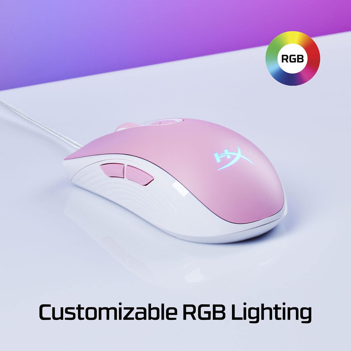 HyperX Pulsefire Core Rosa/Blanco - Ratón para Juegos RGB Rosa/Blanco,con Sensor Pixart 3327 de hasta 6200 PPP, 7 Botones programables, 639P1AA
