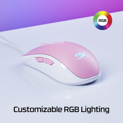 HyperX Pulsefire Core Rosa/Blanco - Ratón para Juegos RGB Rosa/Blanco,con Sensor Pixart 3327 de hasta 6200 PPP, 7 Botones programables, 639P1AA