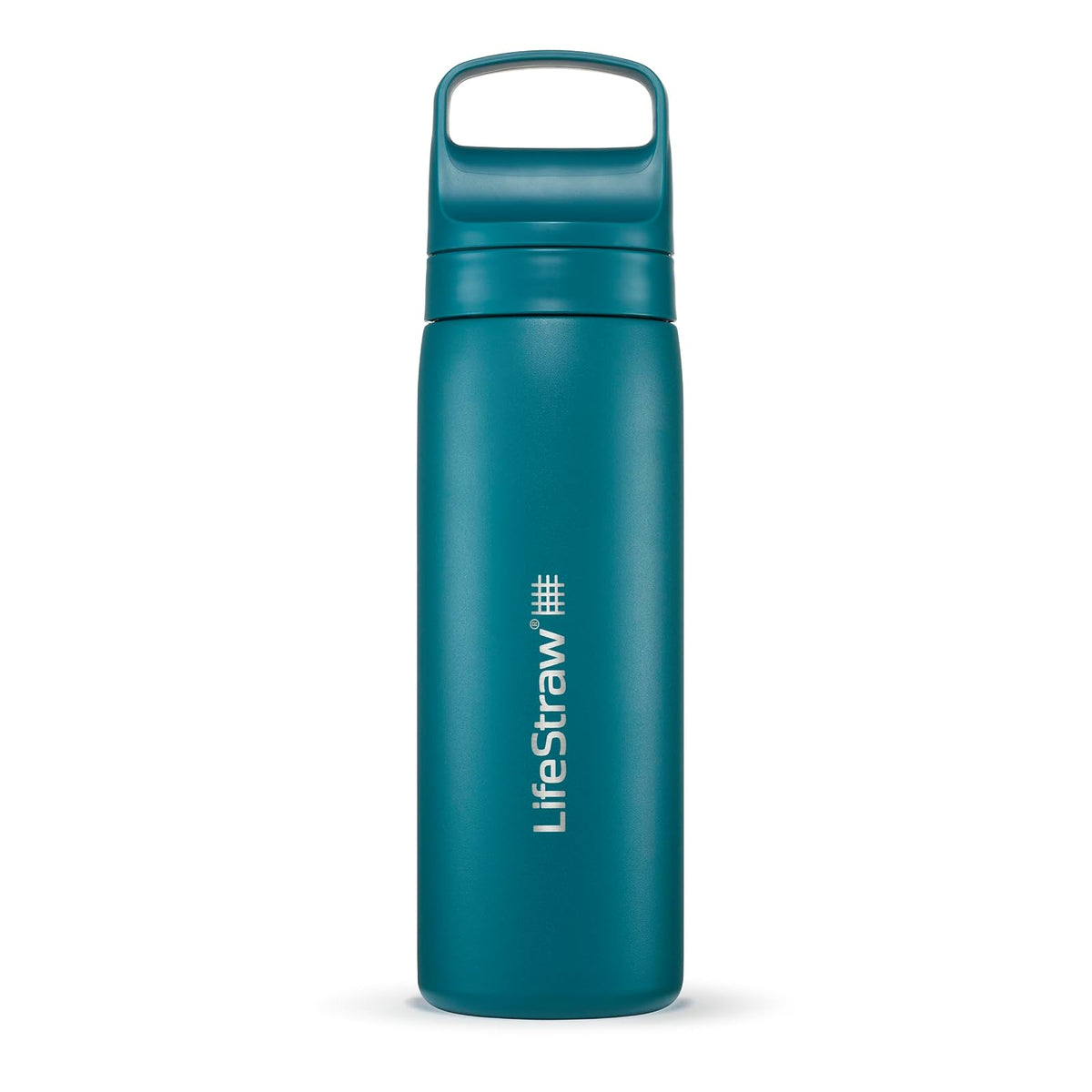 LifeStraw Go Series - Botella de filtro de agua de acero inoxidable aislada para viajes y uso diario, elimina bacterias, parásitos y microplásticos, mejora el sabor, 18 onzas Laguna Teal - Laguna Teal - 535 mm
