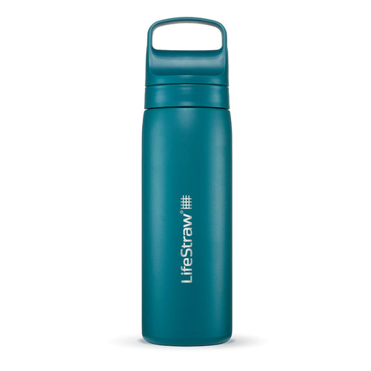 LifeStraw Go Series - Botella de filtro de agua de acero inoxidable aislada para viajes y uso diario, elimina bacterias, parásitos y microplásticos, mejora el sabor, 18 onzas Laguna Teal - Laguna Teal - 535 mm