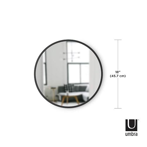 Umbra Hub Espejo de Pared Redondo con Marco de Hule para Baño, Recámara o Sala, 46cm, Negro