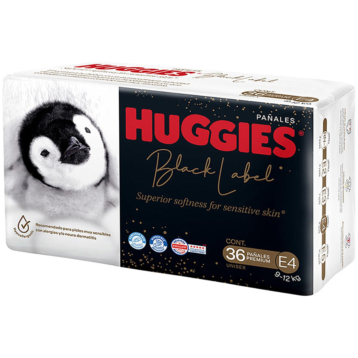 Huggies Black Label Pañales Desechables Premium, Etapa 4 Unisex, Bolsa con 36 piezas, Ideal para bebés de 9 a 12 kg