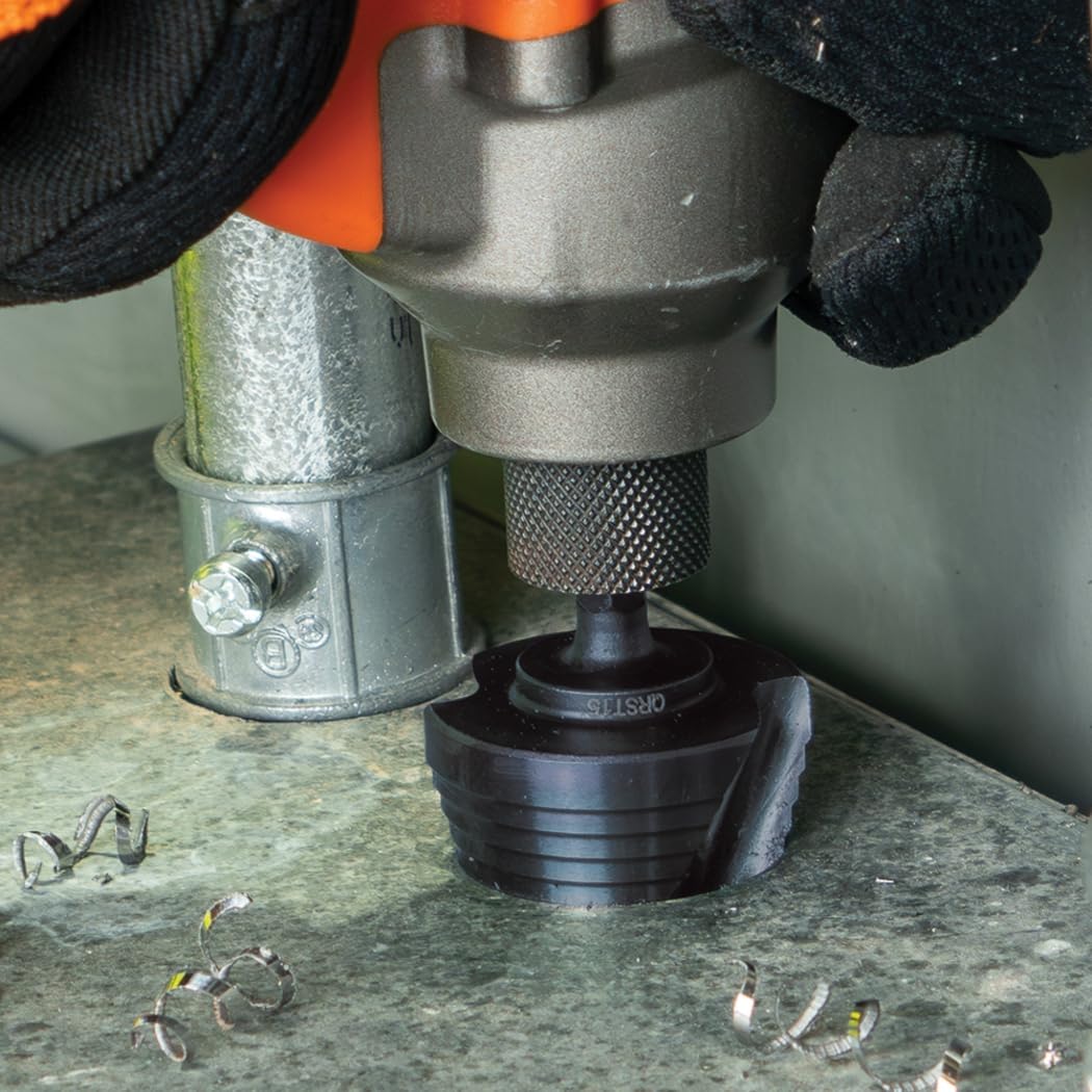 Klein Tools QRST15 Broca escalonada, espiral de liberación rápida, doble fluida, 7/8 a 1-3/8 pulgadas, vástago hexagonal, acero cortado, madera, plástico, aluminio