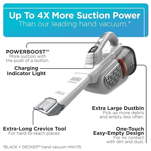 BLACK+DECKER Dustbuster Aspiradora de Mano, inalámbrica, AdvancedClean+, Color Blanco (HHVK320J10)