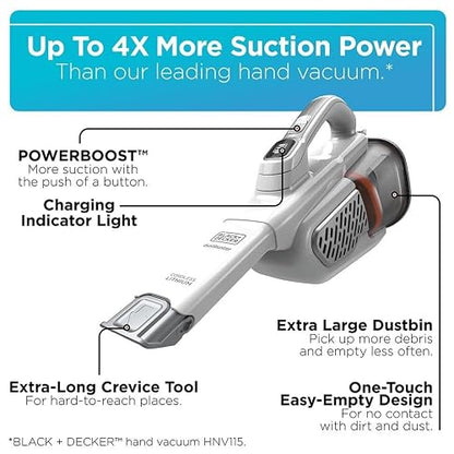BLACK+DECKER Dustbuster Aspiradora de Mano, inalámbrica, AdvancedClean+, Color Blanco (HHVK320J10)