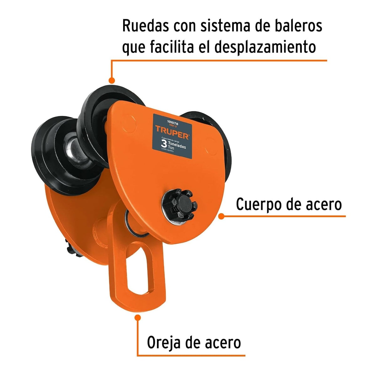 Truper TRO-3, Trole de Carga 3 toneladas para Vigas IPS e IPR Ajustable
