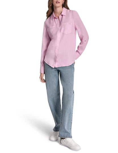 DKNY - Camisa con Cuello y Solapa para Mujer con Botones y Espalda Dividida