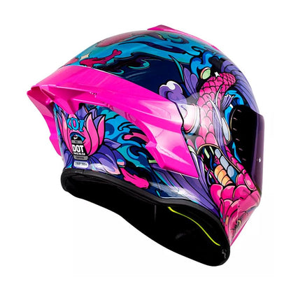 KOV Casco Buster KOI Rosa Deportivo AERODINAMICO para Moto Certificado Dot