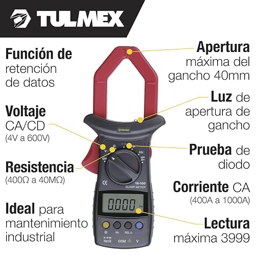 TULMEX 16-100 | Multímetro Digital De Gancho | 1000 A CA
