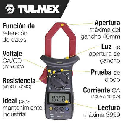 TULMEX 16-100 | Multímetro Digital De Gancho | 1000 A CA
