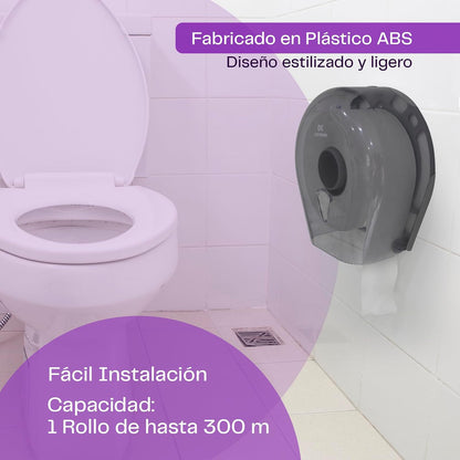 Gel Kleen Despachador de Papel Higiénico Junior Humo para Pared - Dispensador Institucional de Plástico ABS Uso Rudo para Rollo de hasta 300m, Ideal para Baño de Oficina, Negocio y Hogar