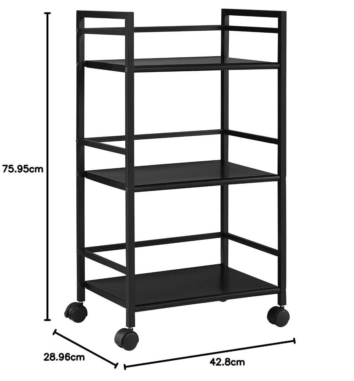 Ameriwood Home Marshall 3 Shelf Metal Rolling Utility Cart, Black
