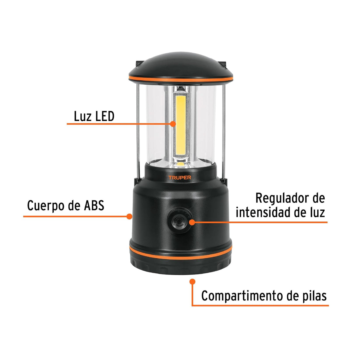 Truper LACA-3D Lámpara LED de campamento, tipo farol, incluye 3 pilas D, pack of/paquete de 1