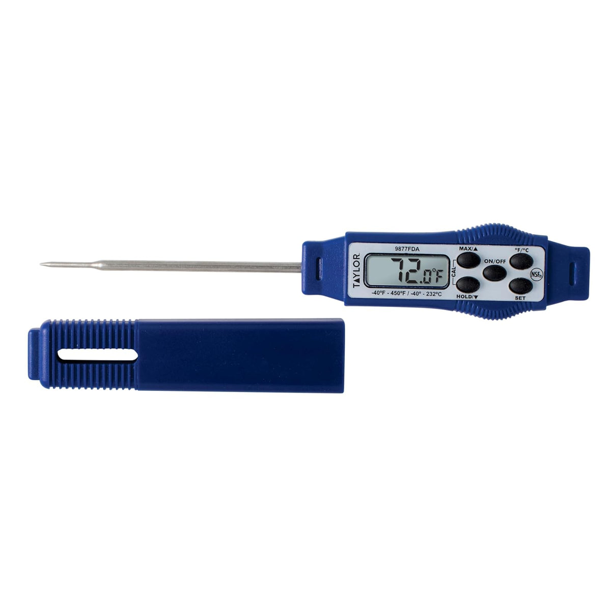 Taylor 9877FDA Termómetro digital compacto impermeable para alimentos, longitud del tallo de 2.81 pulgadas con sonda de 1.5 mm recomendada por la FDA, certificado NSF, azul