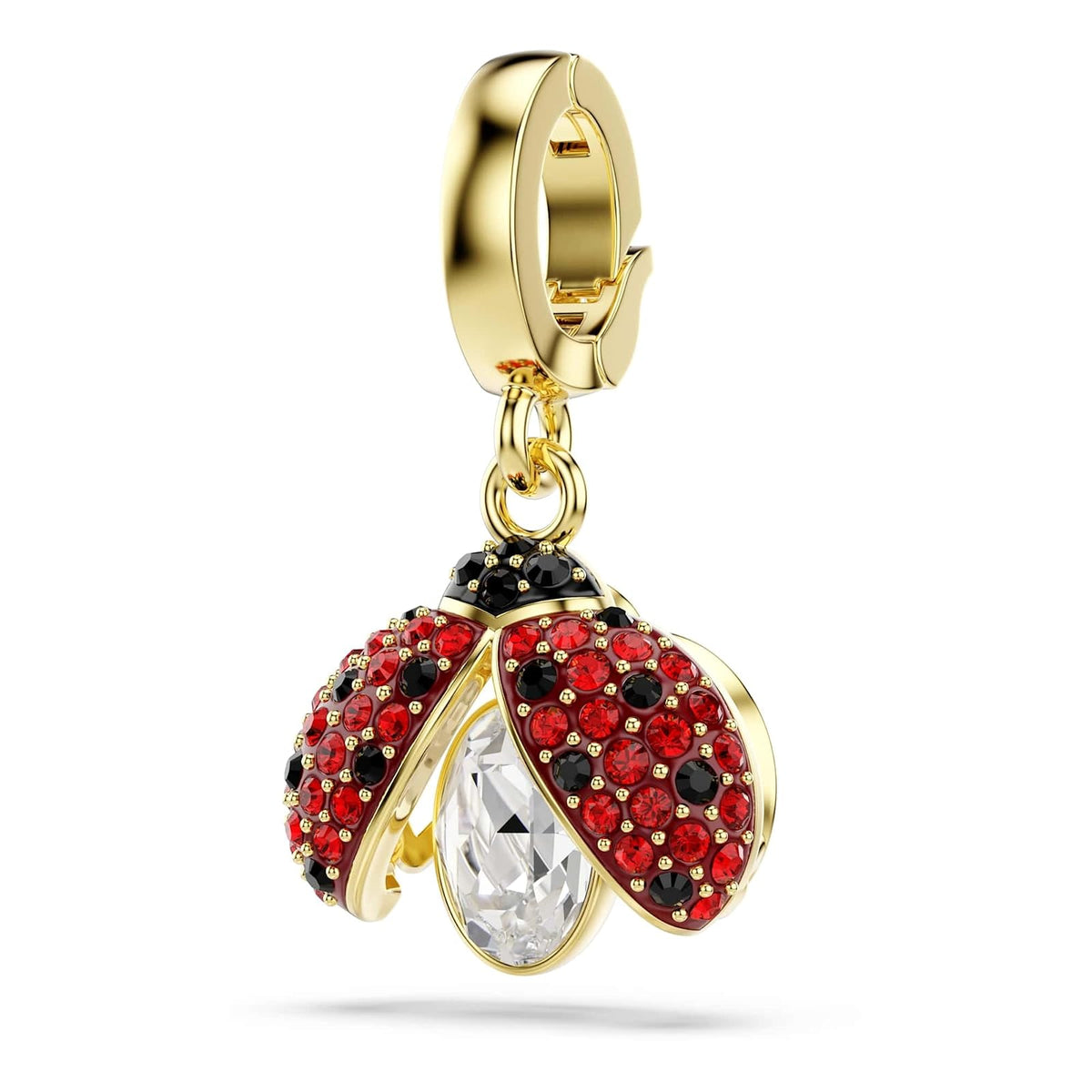 Abalorio de Swarovski Idyllia, mezcla de cortes, catarina, rojo, baño en tono dorado