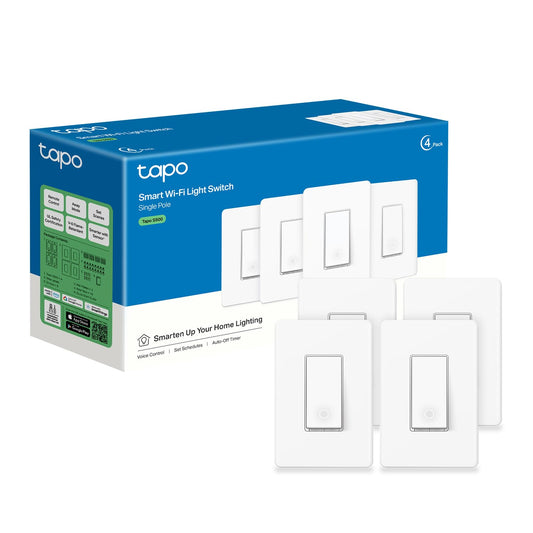 TP-Link Tapo Interruptor de luz inteligente, de un solo polo, requiere cable neutro, interruptor de luz Wi-Fi de 2.4 GHz compatible con Alexa y Google Home, certificado UL, no requiere concentrador,