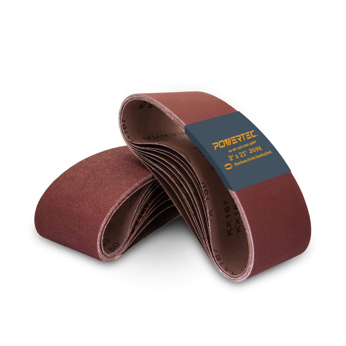 POWERTEC 11043-2 3 x 21 pulgadas de óxido de aluminio surtido, 5 unidades de grano 40/80/120/240, 20 unidades