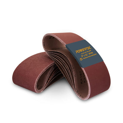 POWERTEC 11043-2 3 x 21 pulgadas de óxido de aluminio surtido, 5 unidades de grano 40/80/120/240, 20 unidades