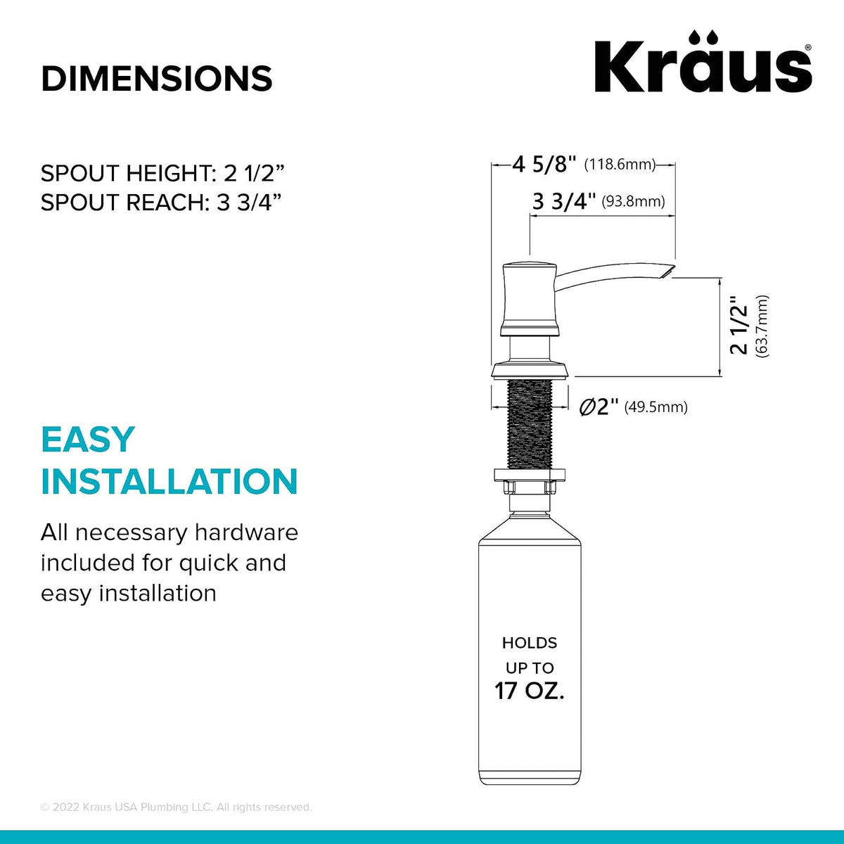 Kraus Dispensador de jabón y loción de Cocina en Acero Inoxidable Negro sin Manchas, KSD-54SFSB