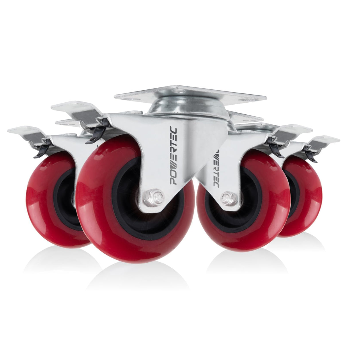 Powertec Ruedas Fijas de Placa 7.6 cm (3 Pulgadas), Juego de 4 - 1 Count (Pack of 4) - Swivle Dual Lock_Red PU