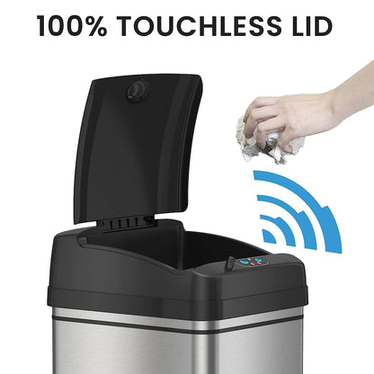 iTouchless 8 Gallon Sensor Kitchen Trash Can with AbsorbX Odor Filter, 30 Liter Locking Lid Automatic Garbage Bin, Stainless Steel, Powered by Battery and AC Adapter Not Included, for Home, Office​