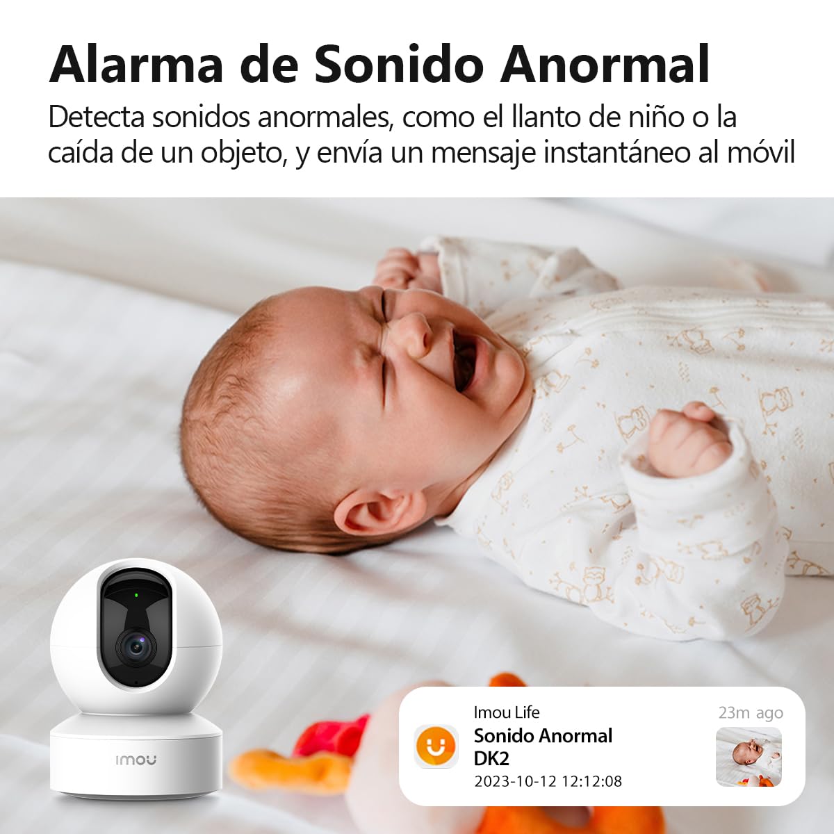 Imou IPC-DK2N Cámara de Seguridad Interior WiFi 2.4GHz con Detección Humana, Visión Nocturna Infrarroja, Alarma Sonora y Audio Bidireccional, Blanco Vigilancia Cámara