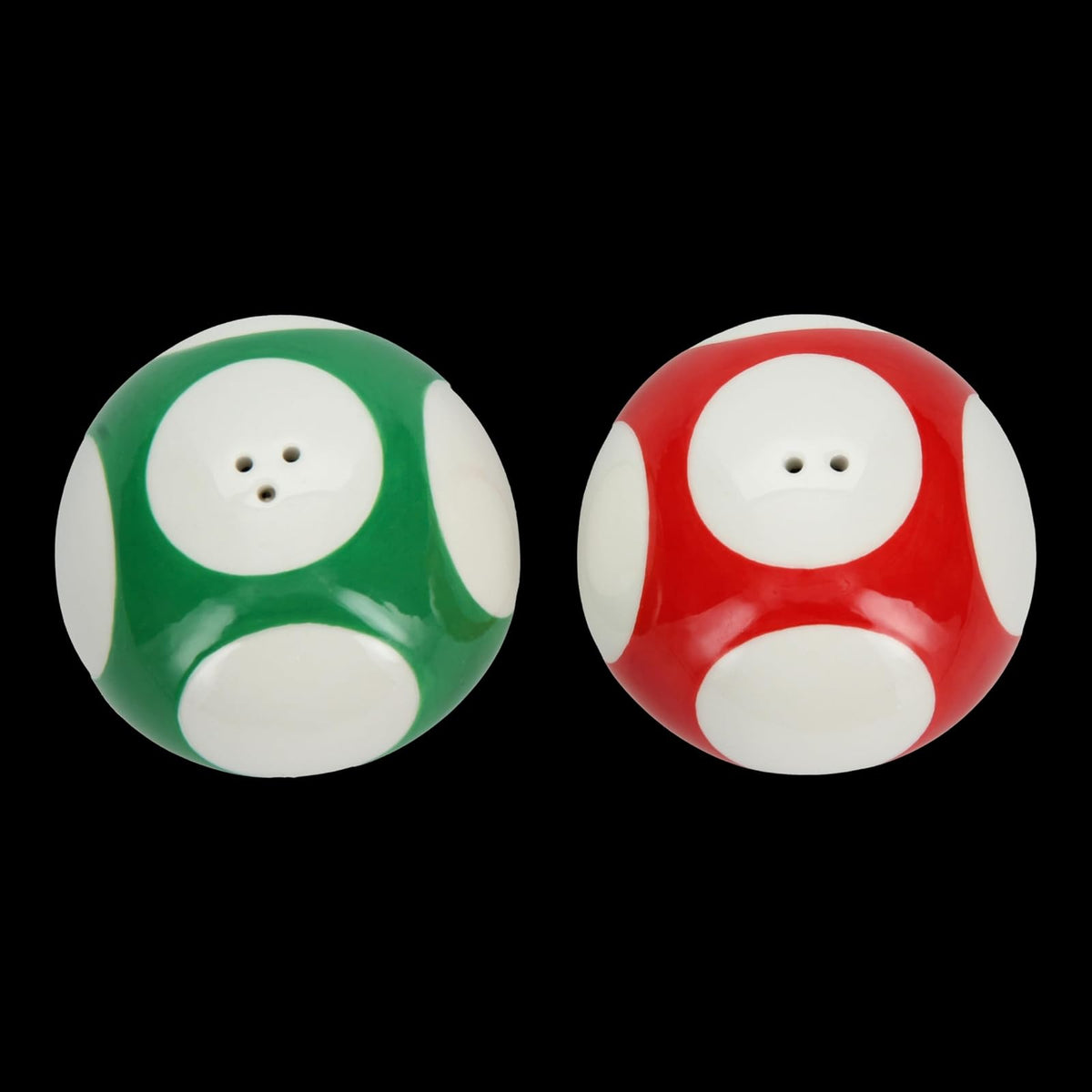 Super Mario Brothers - Juego de salero y pimentero de hongos con licencia oficial de Nintendo rojo y verde para decoración de cocina y hogar, regalo de inauguración de la casa para fanáticos de