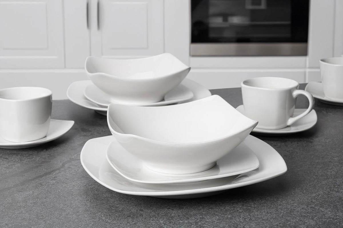 LE BONNE TABLE by Crown Baccara - Vajilla de Porcelana, de 20 piezas, 4 personas, CUADRATA BASI